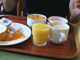 Tao's breakfast at Lucerne Youth Hostel
